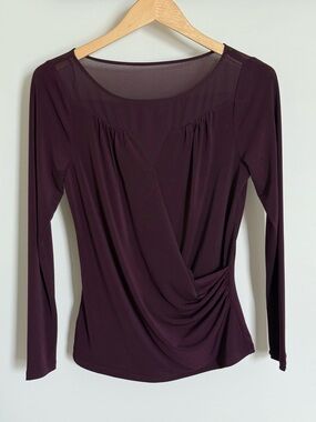 Ann Taylor Maroon Merlot Draped Long Sleeve Blouse Top Small